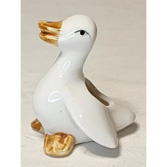 Vintage Duck Toothpick Holder Figurine Ceramic Farmhouse Cottagecore Country - Picture 2 of 5